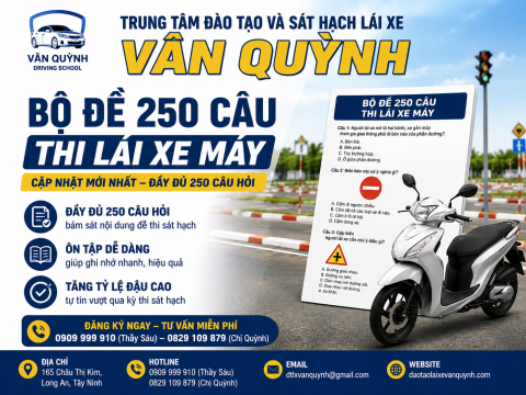 Bộ đề 250 câu hỏi lý thuyết thi lái xe máy