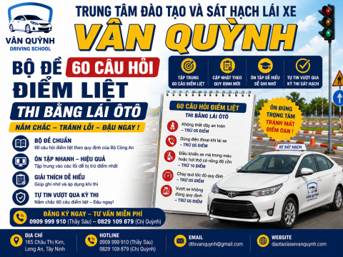 BỘ ĐỀ 60 CÂU HỎI ĐIỂM LIỆT THI BẰNG LÁI ÔTÔ